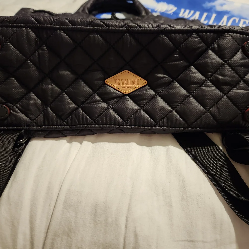 MZ WALLACE Metro Convertible Black Quilted Nylon Leather Trim Backpack - Picture 8 of 15